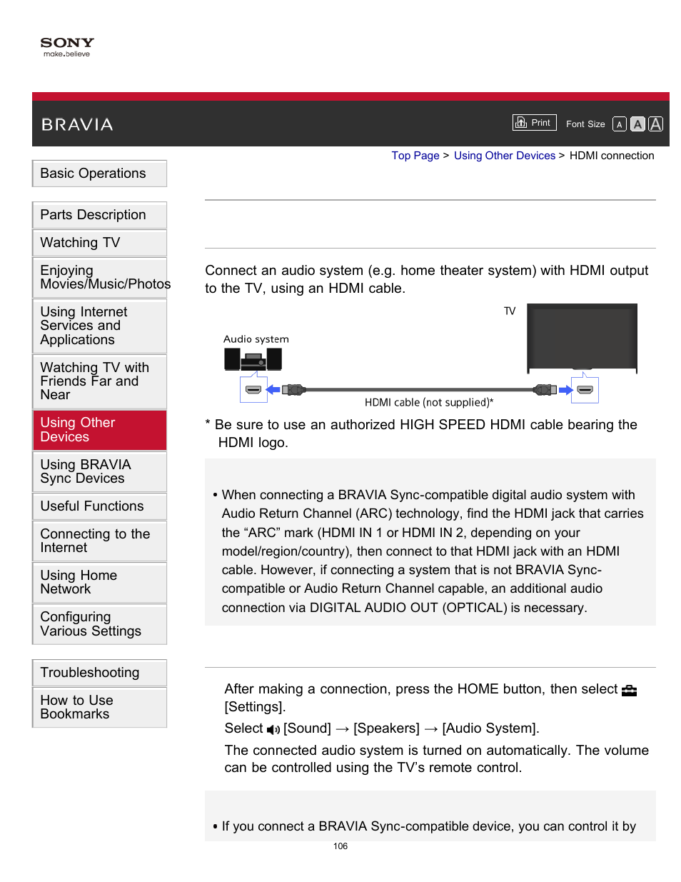 Hdmi connection | Sony XBR-55X900B User Manual | Page 112 / 255