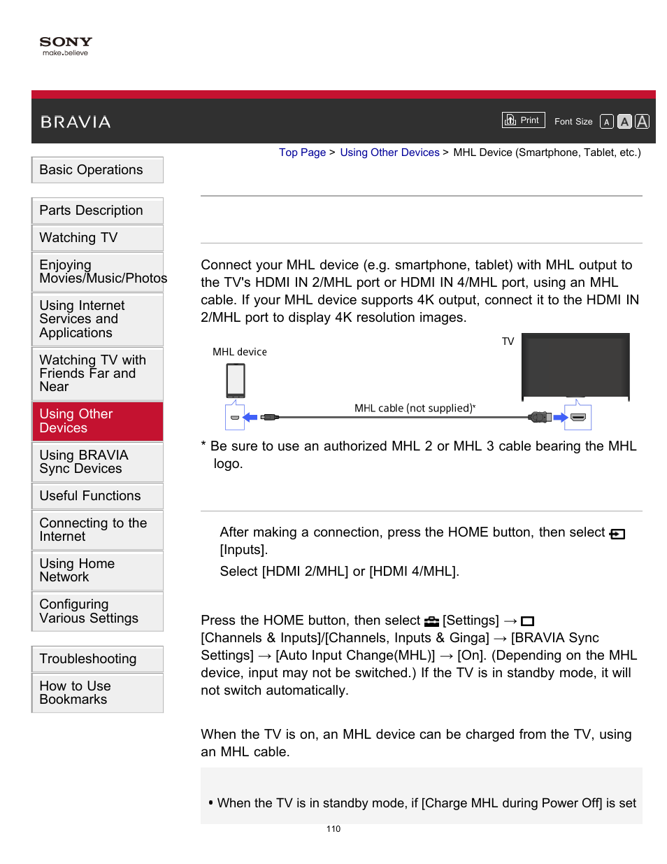 Mhl device (smartphone, tablet, etc.) | Sony XBR-55X900B User Manual | Page 116 / 255