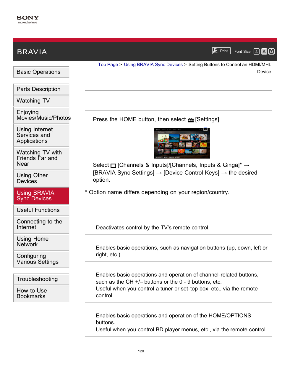 Setting buttons to control an hdmi/mhl device | Sony XBR-55X900B User Manual | Page 126 / 255