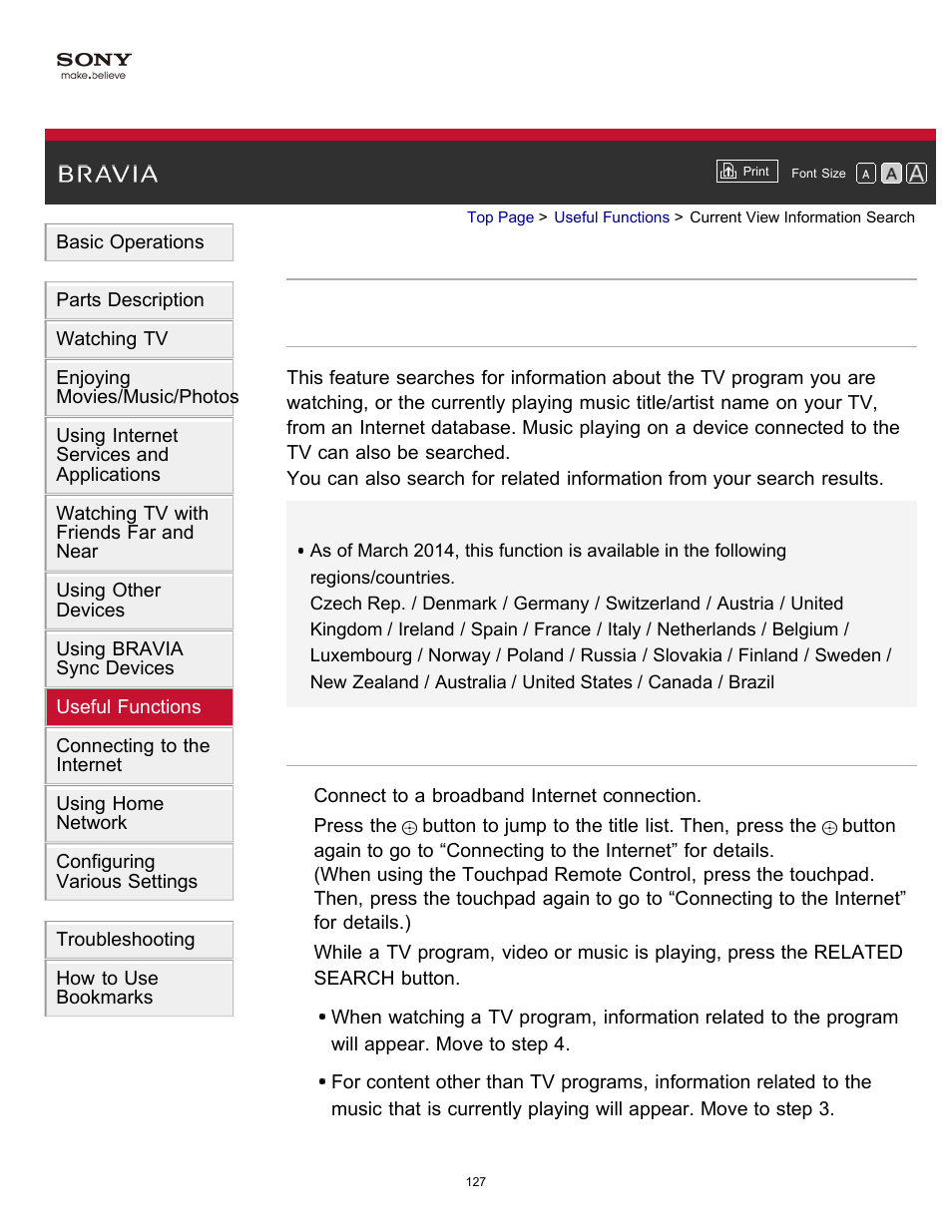 Current view information search | Sony XBR-55X900B User Manual | Page 133 / 255