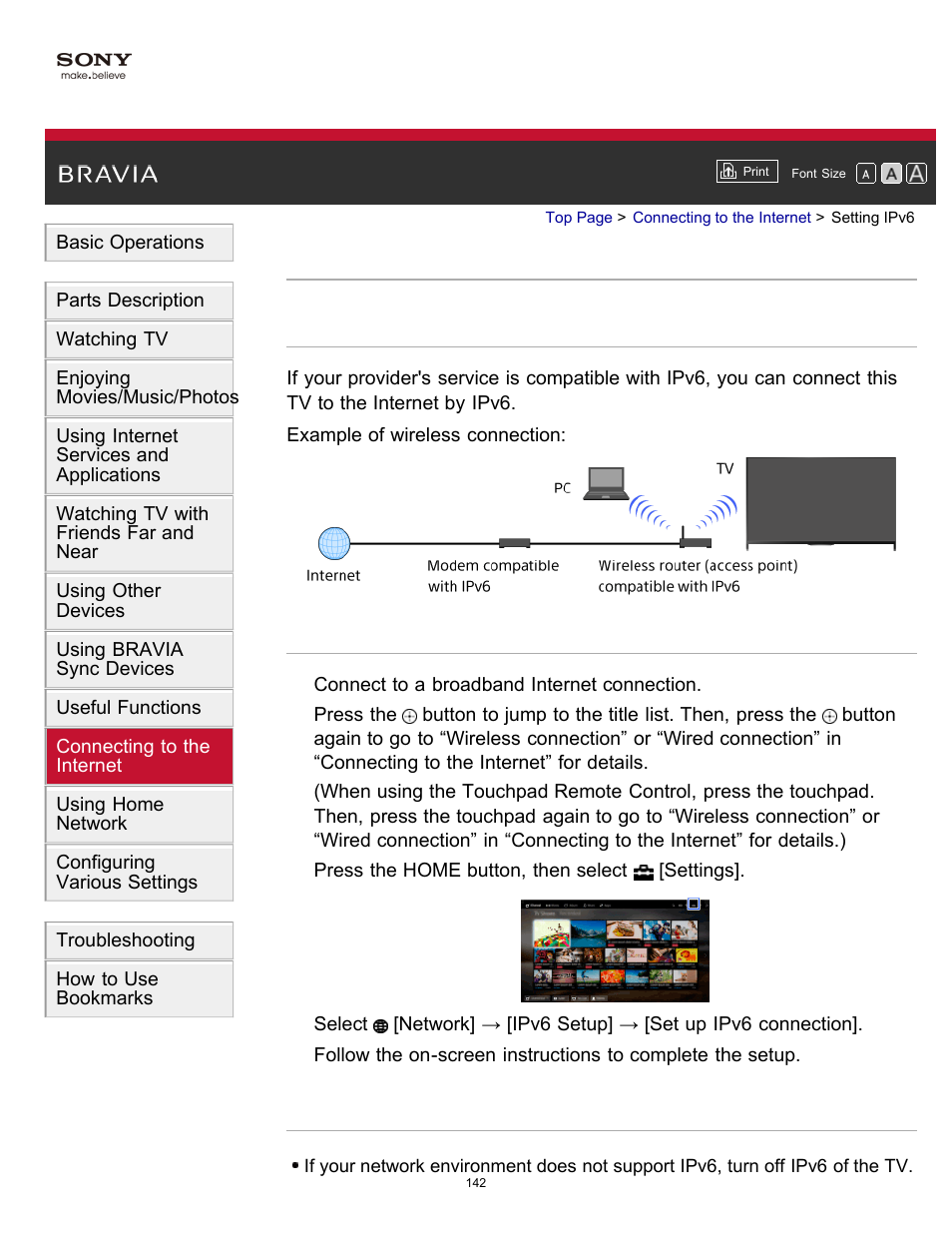 Setting ipv6 | Sony XBR-55X900B User Manual | Page 148 / 255