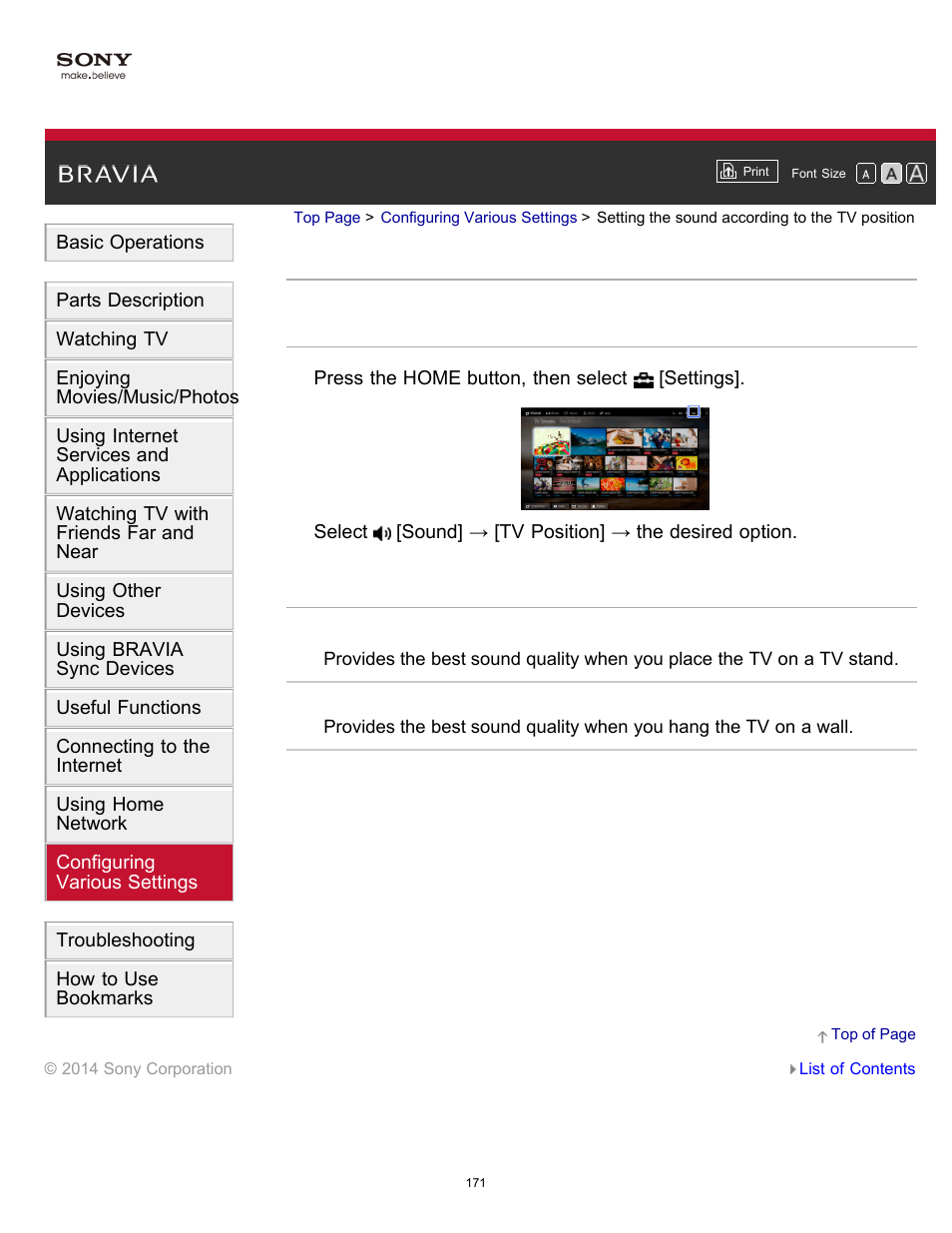 Setting the sound according to the tv position | Sony XBR-55X900B User Manual | Page 177 / 255
