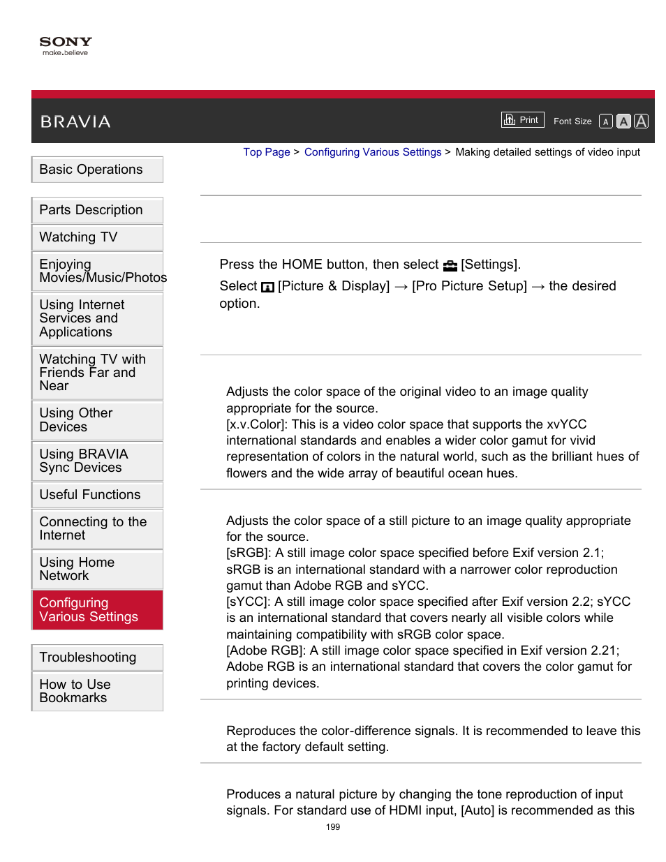 Making detailed settings of video input | Sony XBR-55X900B User Manual | Page 205 / 255