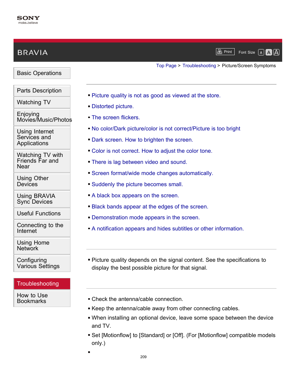 Picture/screen symptoms | Sony XBR-55X900B User Manual | Page 215 / 255