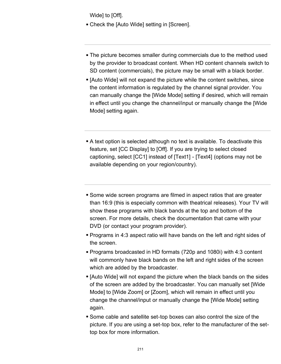 Suddenly the picture becomes small, A black box appears on the screen, Black bands appear at the edges of the screen | Sony XBR-55X900B User Manual | Page 217 / 255