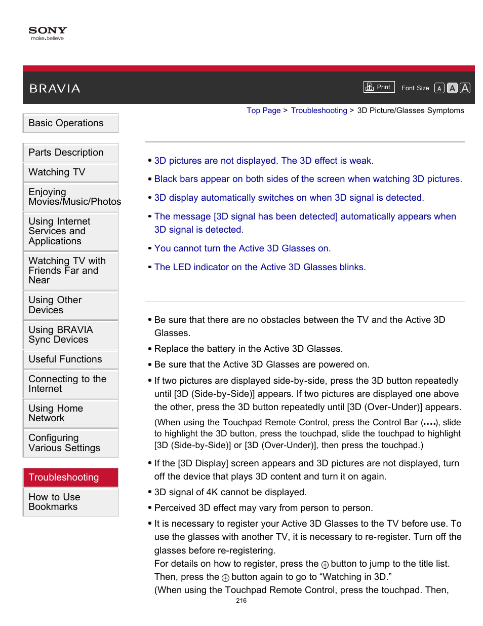 3d picture/glasses symptoms | Sony XBR-55X900B User Manual | Page 222 / 255