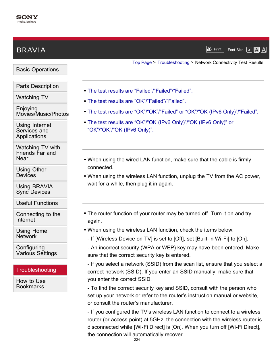 Network connectivity test results | Sony XBR-55X900B User Manual | Page 230 / 255