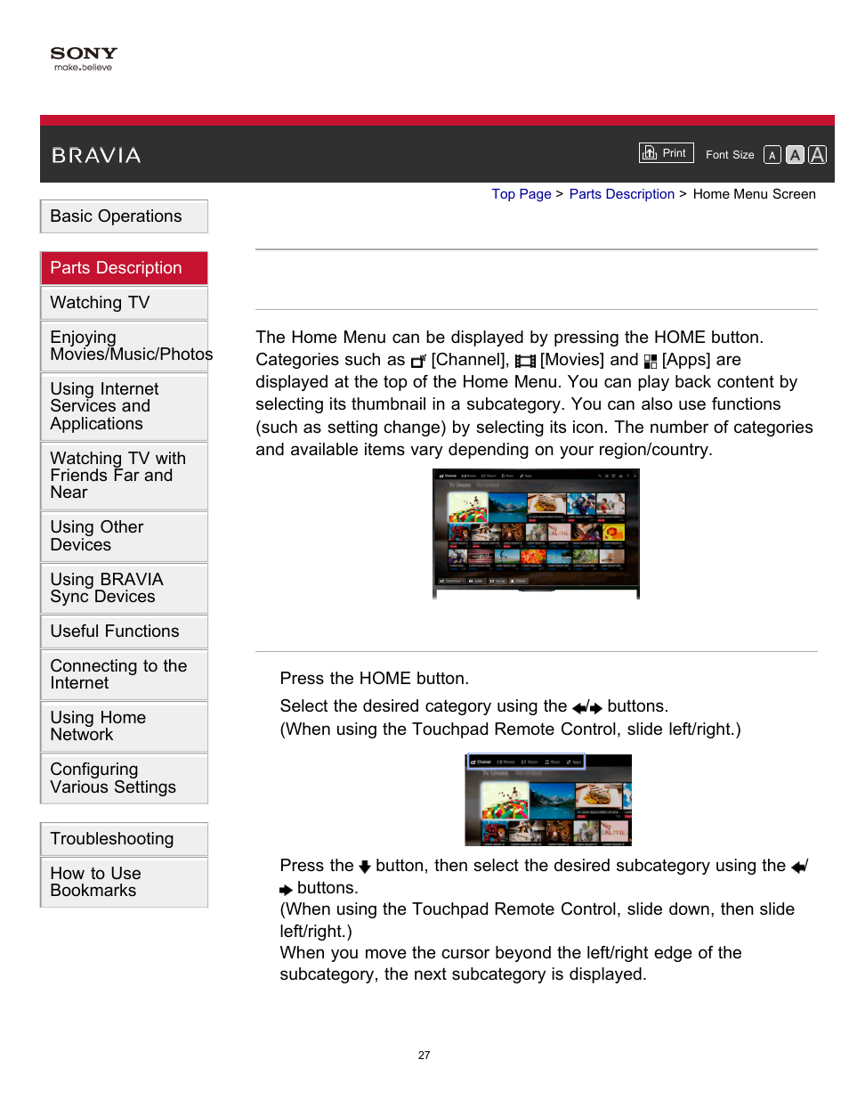 Home menu screen | Sony XBR-55X900B User Manual | Page 33 / 255