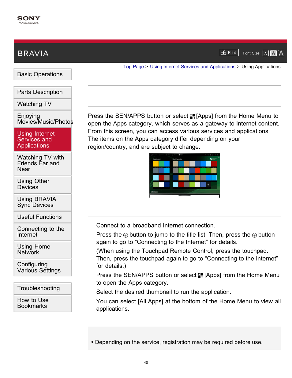 Using applications | Sony XBR-55X900B User Manual | Page 46 / 255