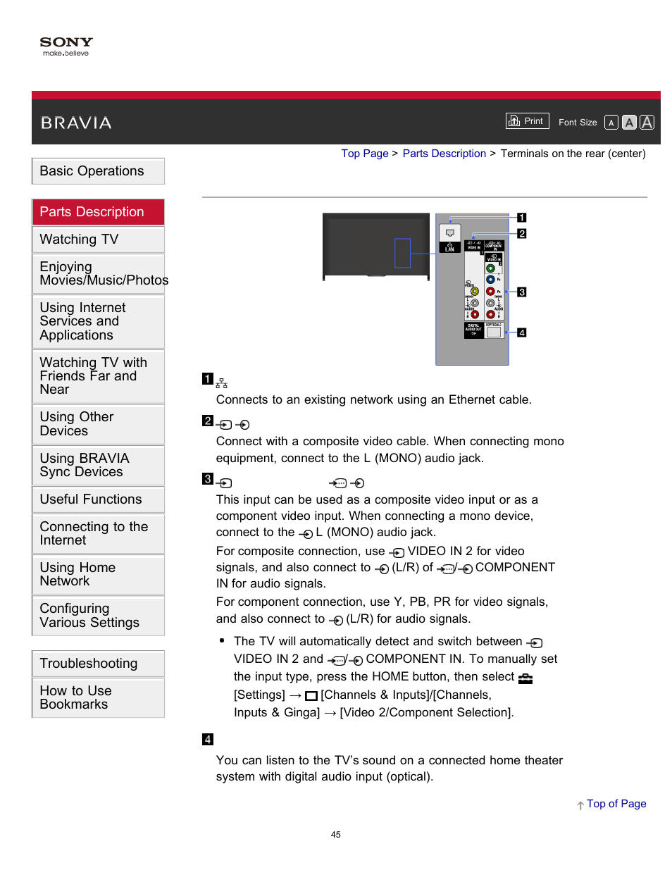 Terminals on the rear (center) | Sony XBR-55X900B User Manual | Page 51 / 255
