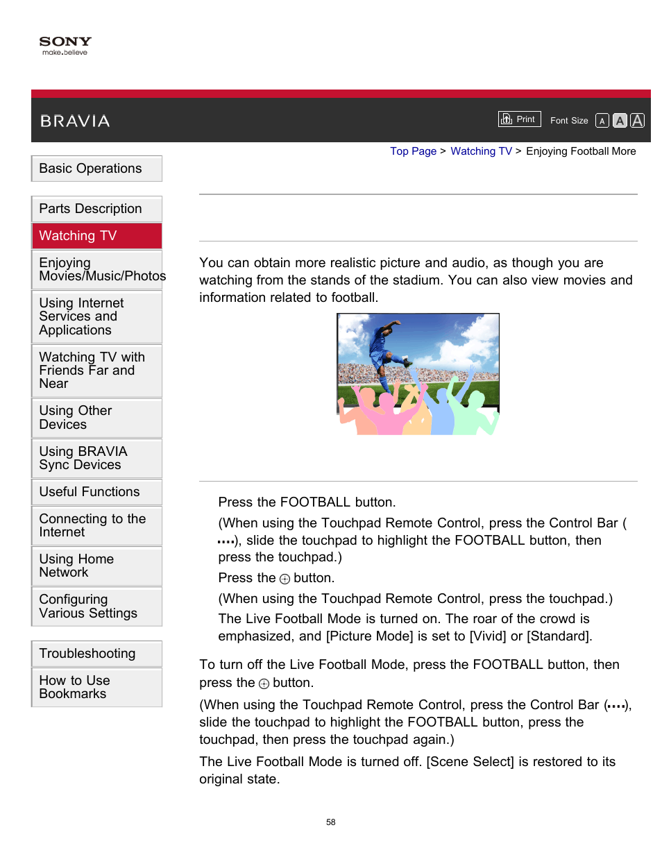 Enjoying football more, Football | Sony XBR-55X900B User Manual | Page 64 / 255