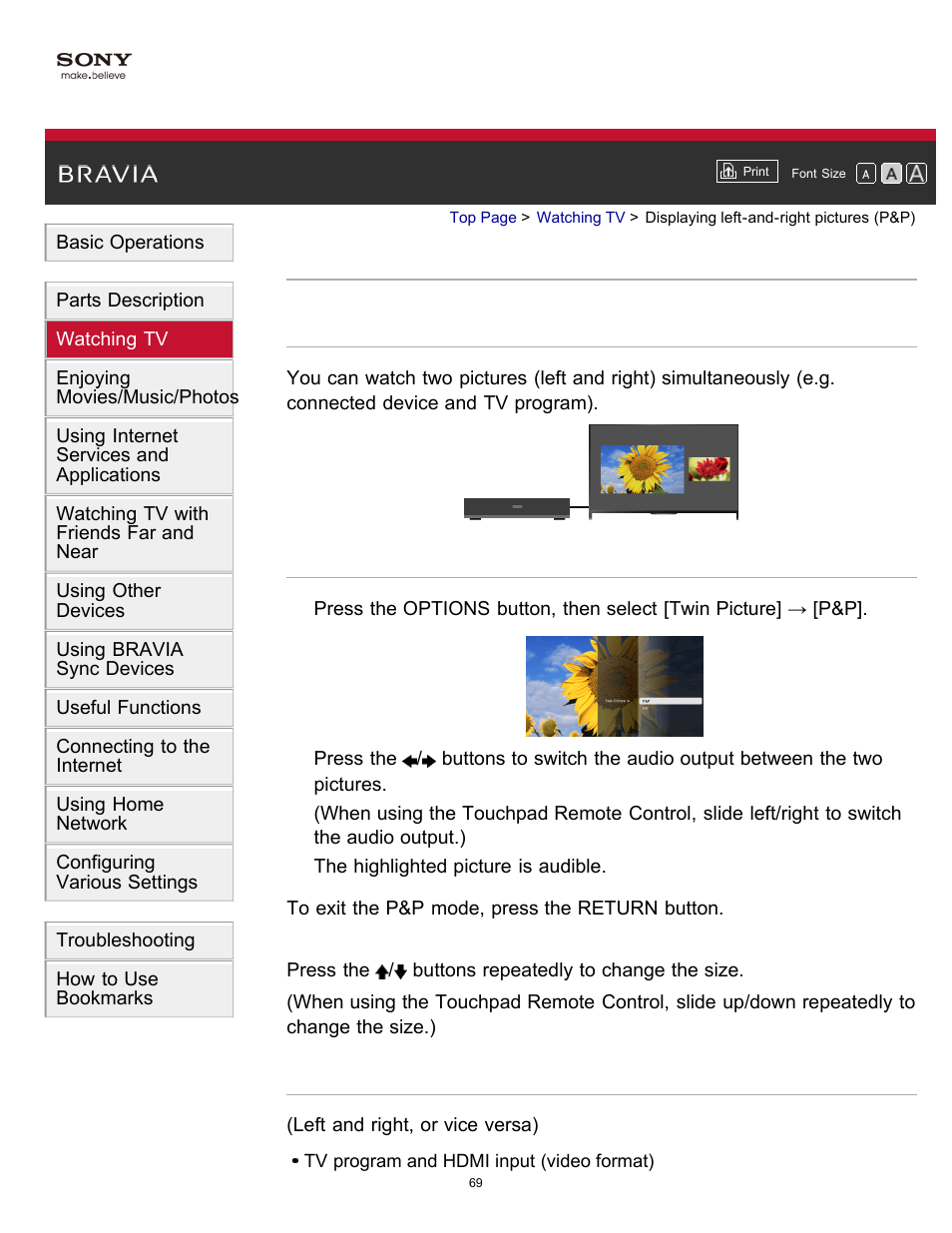 Displaying left-and-right pictures (p&p) | Sony XBR-55X900B User Manual | Page 75 / 255