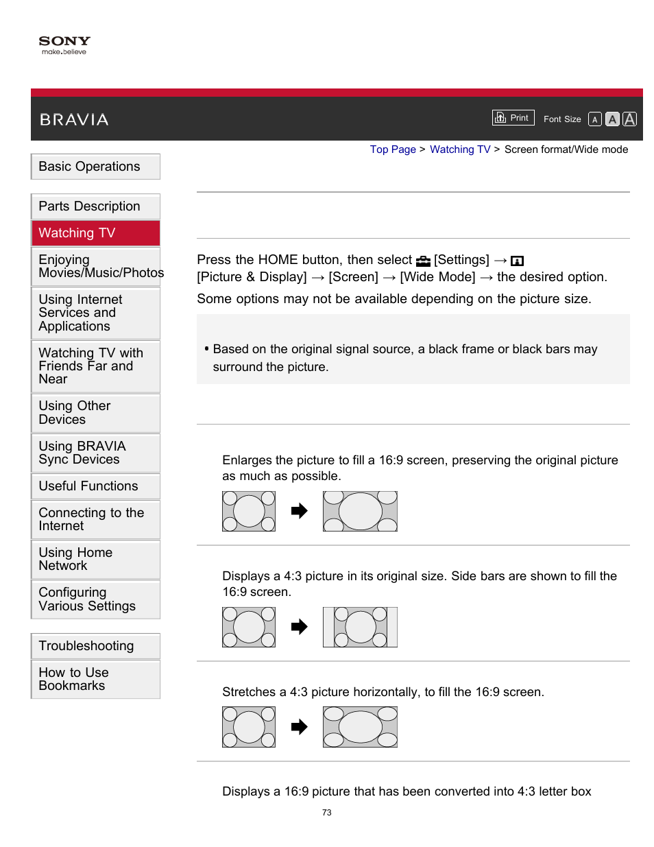 Screen format/wide mode | Sony XBR-55X900B User Manual | Page 79 / 255