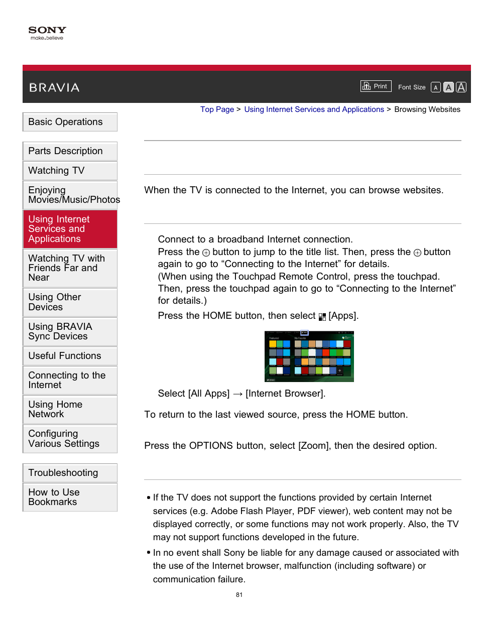 Browsing websites | Sony XBR-55X900B User Manual | Page 87 / 255
