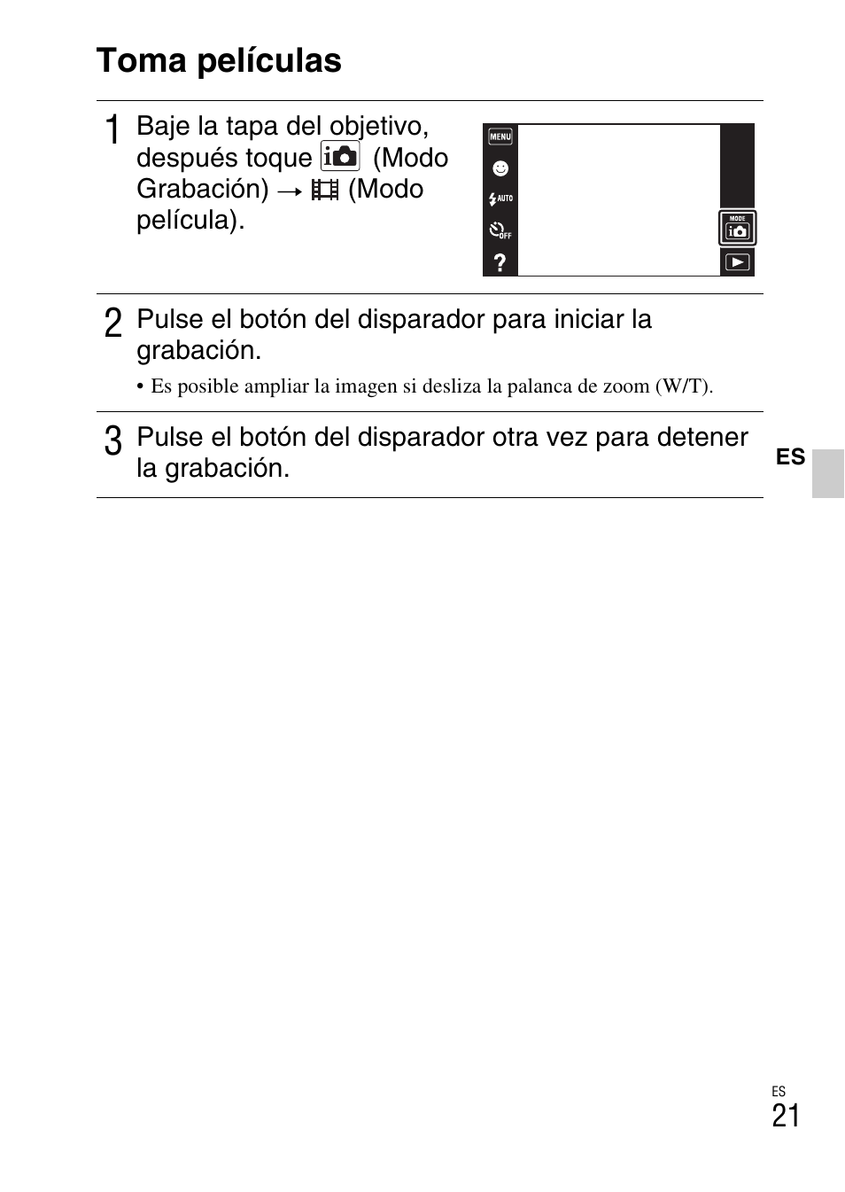 Toma películas | Sony DSC-T110 User Manual | Page 53 / 72