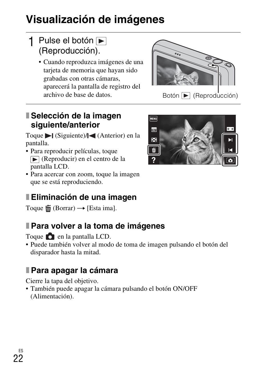 Visualización de imágenes, Pulse el botón (reproducción) | Sony DSC-T110 User Manual | Page 54 / 72