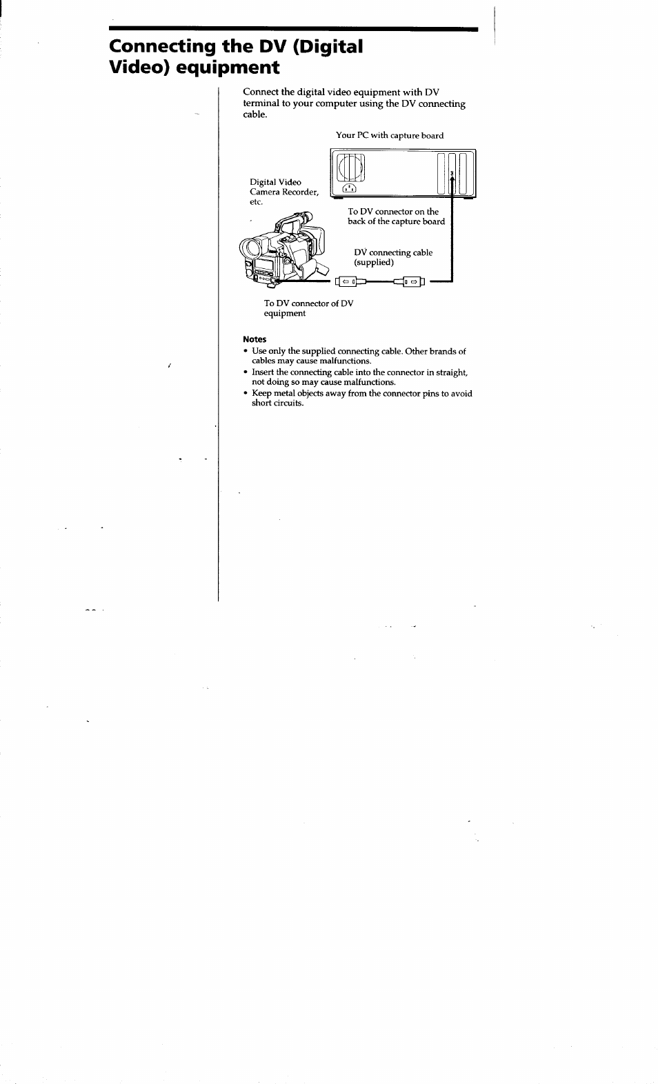 Connecting the dv (digital video) equipment | Sony DVBK-2000 User Manual | Page 18 / 87