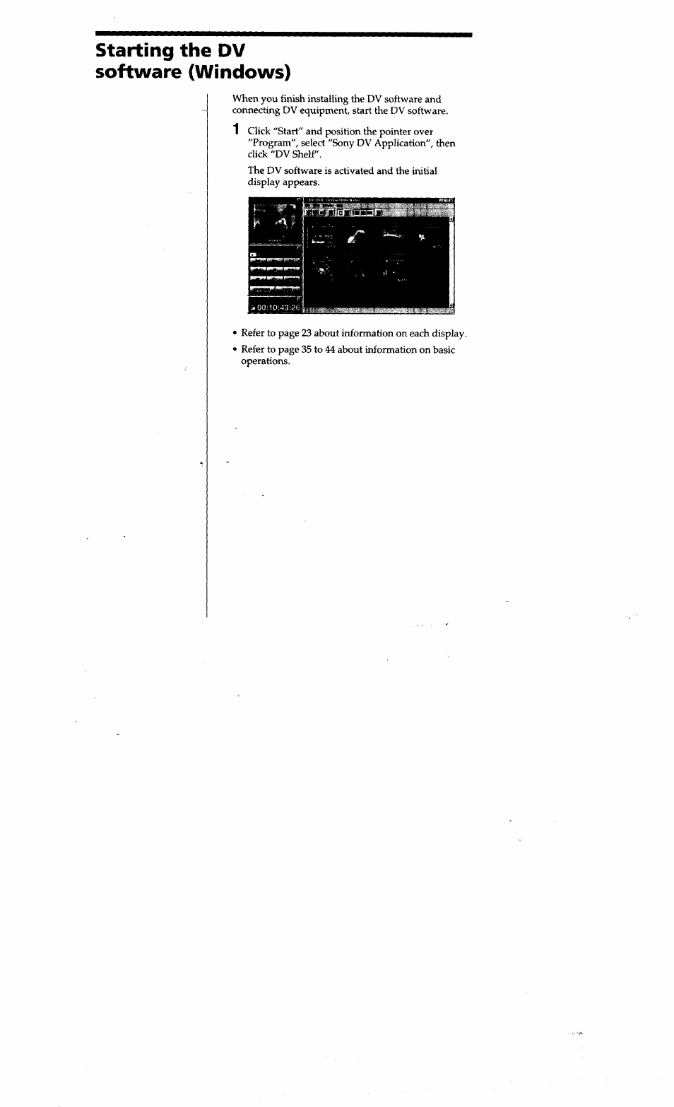 Starting the dv software (windows) | Sony DVBK-2000 User Manual | Page 19 / 87