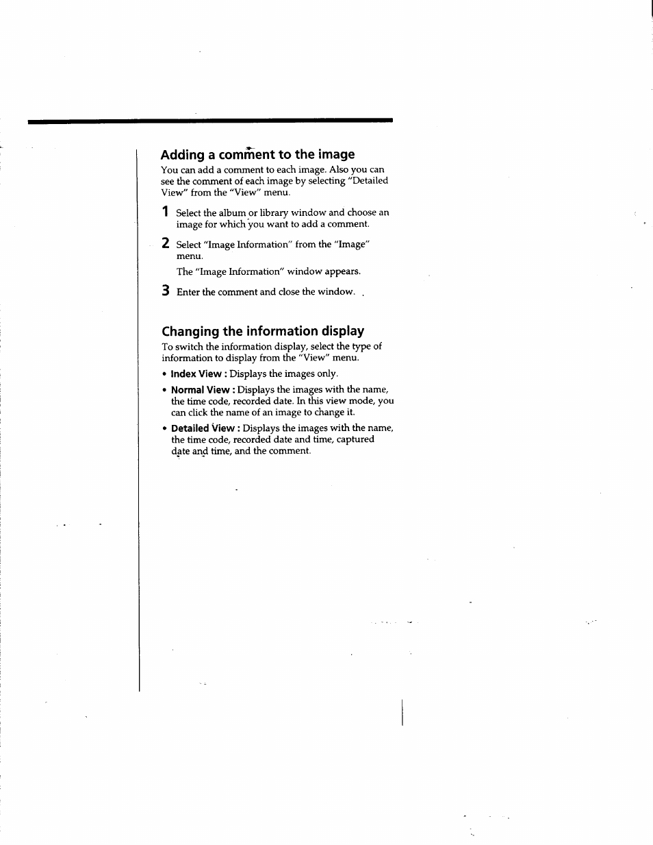 Adding a comment to the image, Changing the information display | Sony DVBK-2000 User Manual | Page 47 / 87