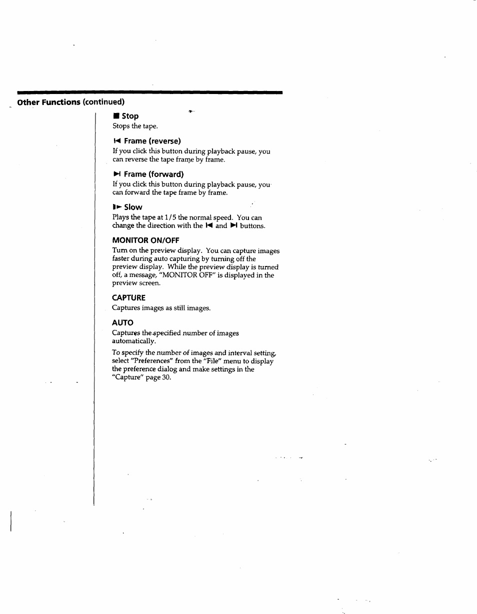 Stop, M frame (reverse), M frame (forward) | Slow, Monitor on/off, Capture, Auto | Sony DVBK-2000 User Manual | Page 60 / 87