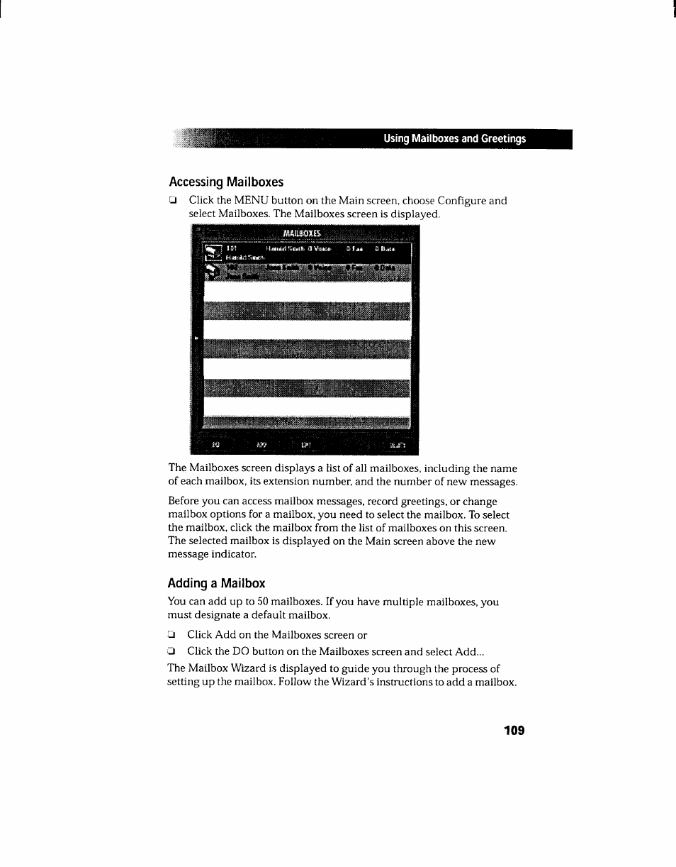 Accessing mailboxes, Adding a mailbox, Accessing mailboxes adding a mailbox | Sony PCV-130 User Manual | Page 113 / 203