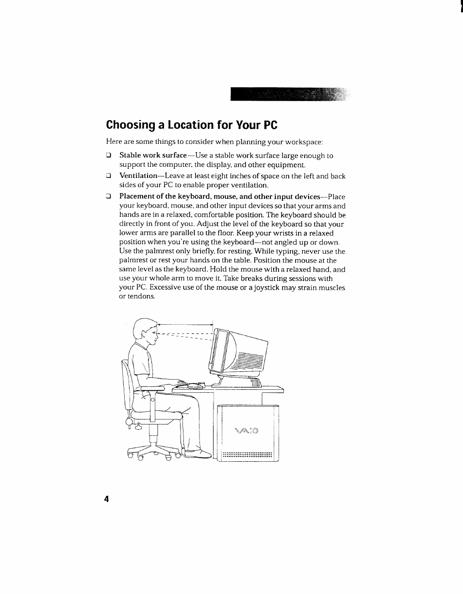 Choosing a location for your pc | Sony PCV-130 User Manual | Page 14 / 203