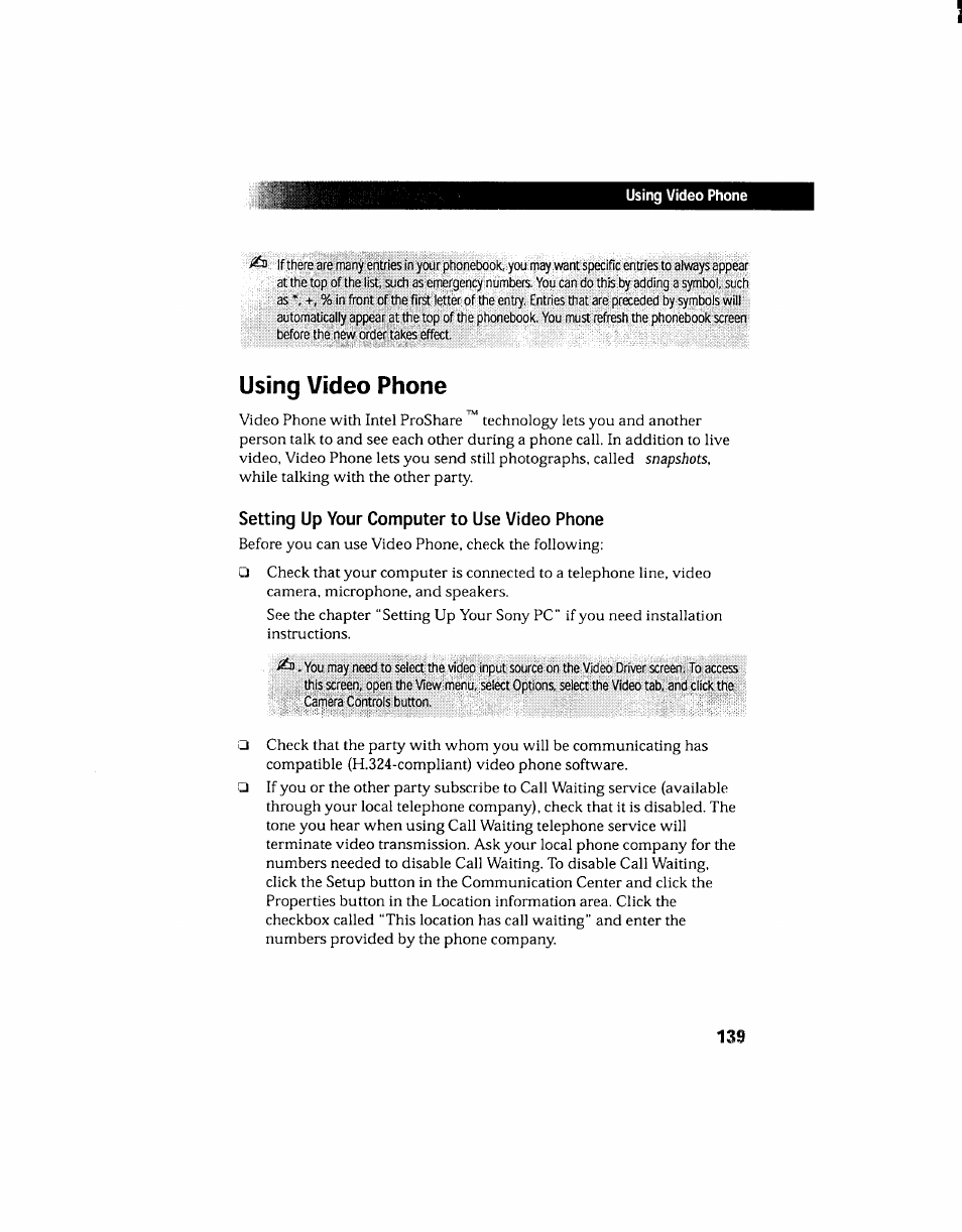 Using video phone, Setting up your computer to use video phone | Sony PCV-130 User Manual | Page 143 / 203