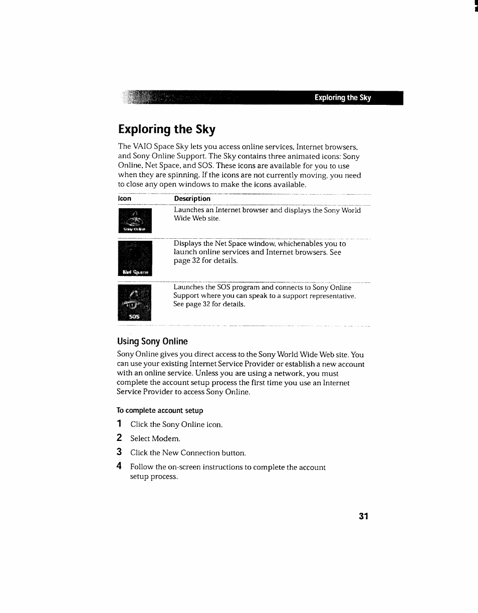 Using sony online, Exploring the sky | Sony PCV-130 User Manual | Page 35 / 203