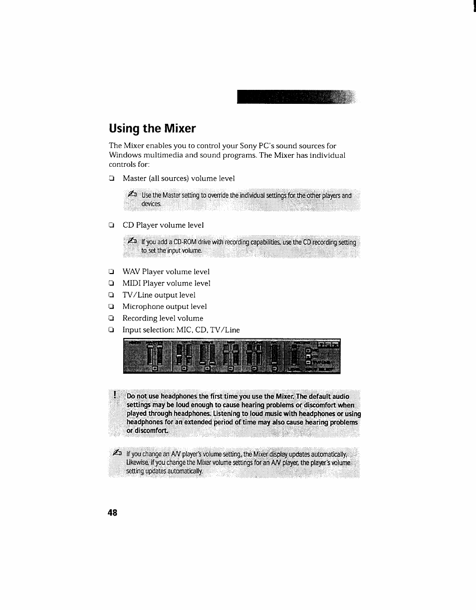 Using the mixer | Sony PCV-130 User Manual | Page 52 / 203