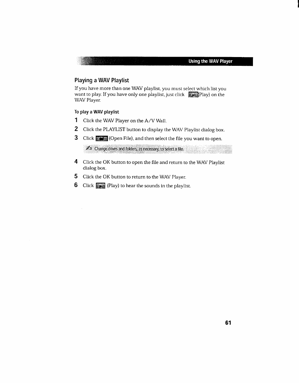 Playing a wav playlist | Sony PCV-130 User Manual | Page 65 / 203
