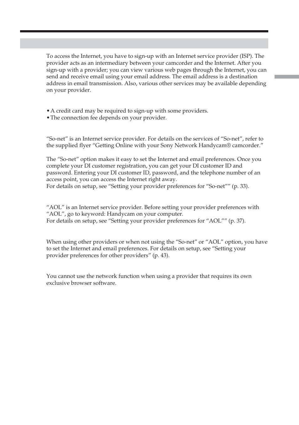 Setting the internet connection, Internet service provider | Sony DCR-IP220 User Manual | Page 31 / 132