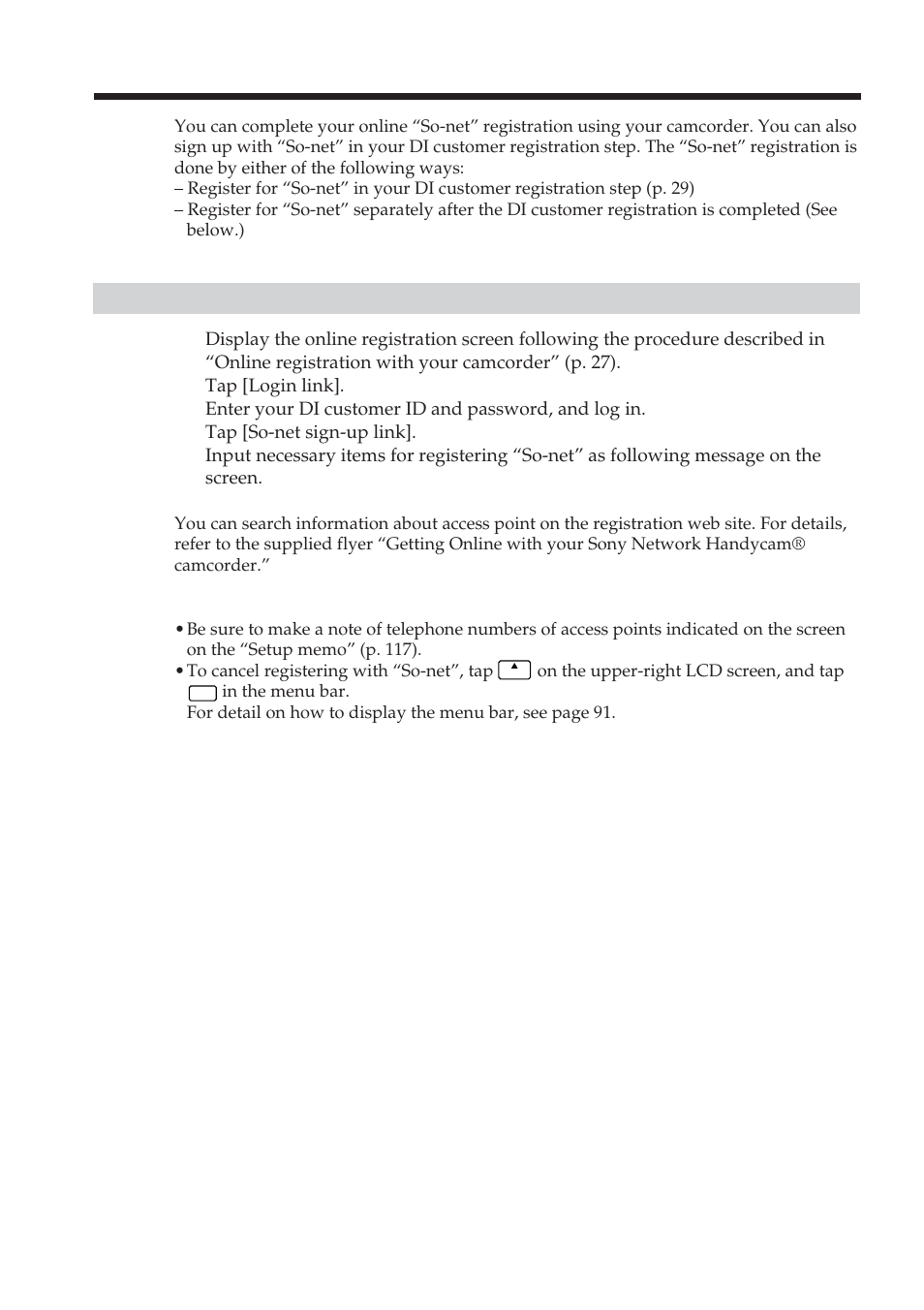 Registering for “so-net, Register for “so-net” separately | Sony DCR-IP220 User Manual | Page 32 / 132