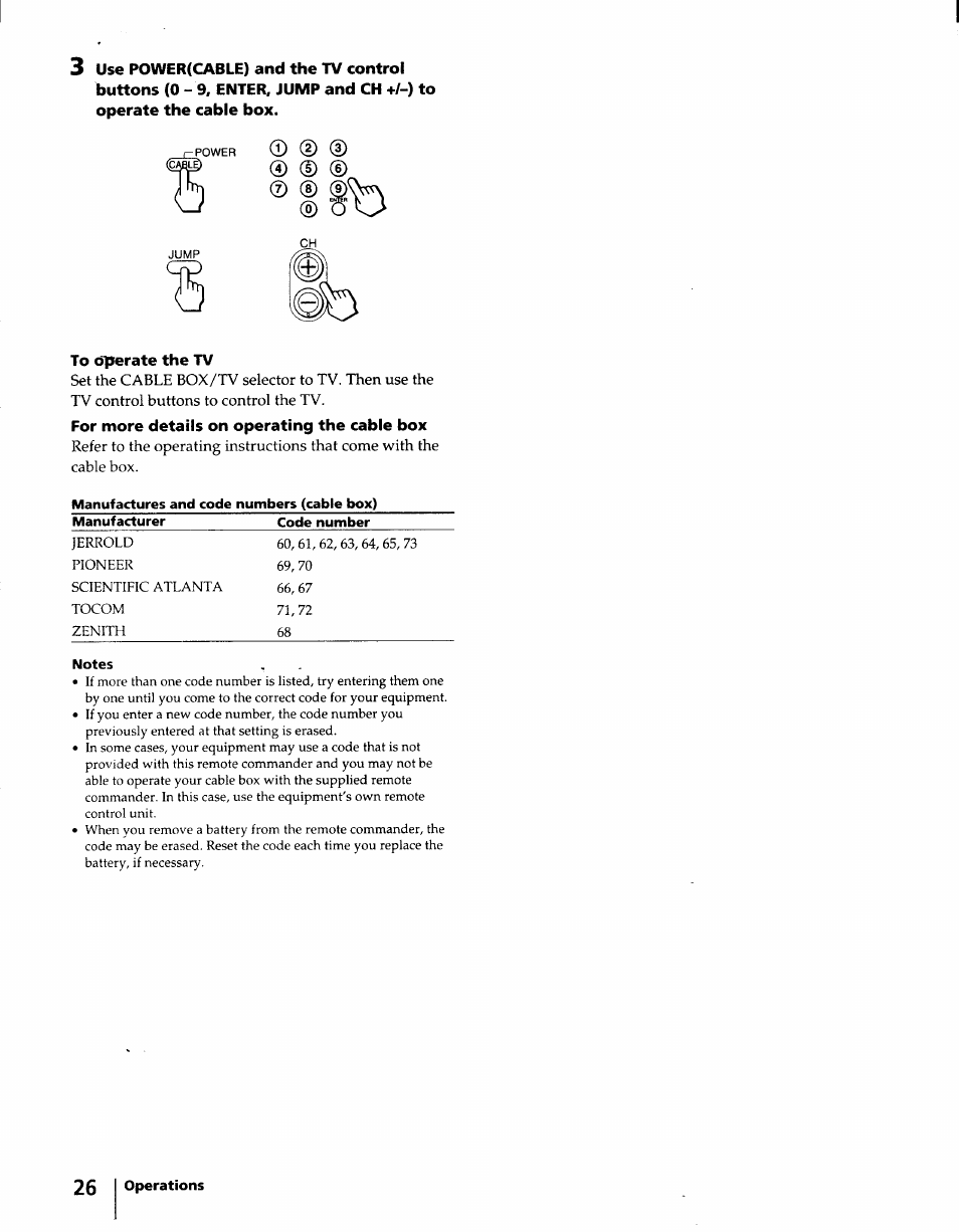 To operate the tv, For more details on operating the cable box | Sony KV-32S15 User Manual | Page 26 / 30