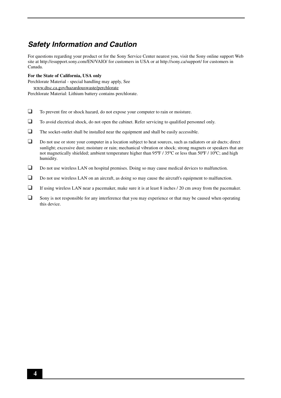 Safety information and caution | Sony VPCL113FX User Manual | Page 4 / 20