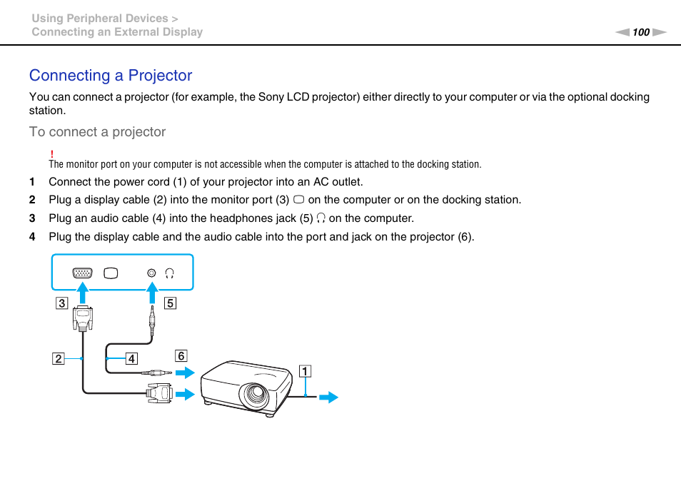Connecting a projector | Sony VGN-SR490DDB User Manual | Page 100 / 203