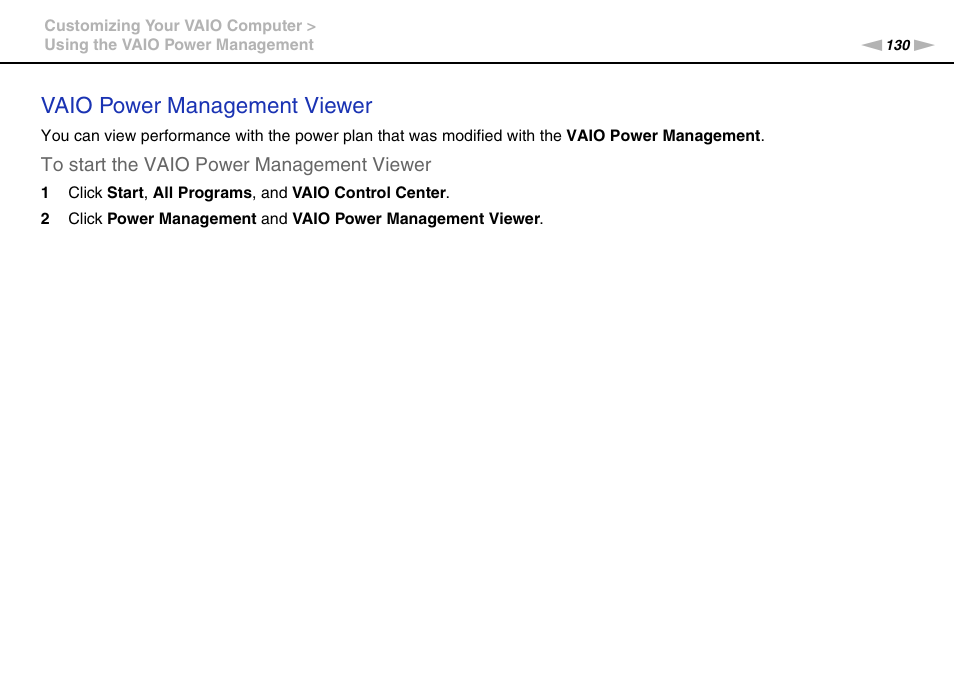 Vaio power management viewer | Sony VGN-SR490DDB User Manual | Page 130 / 203