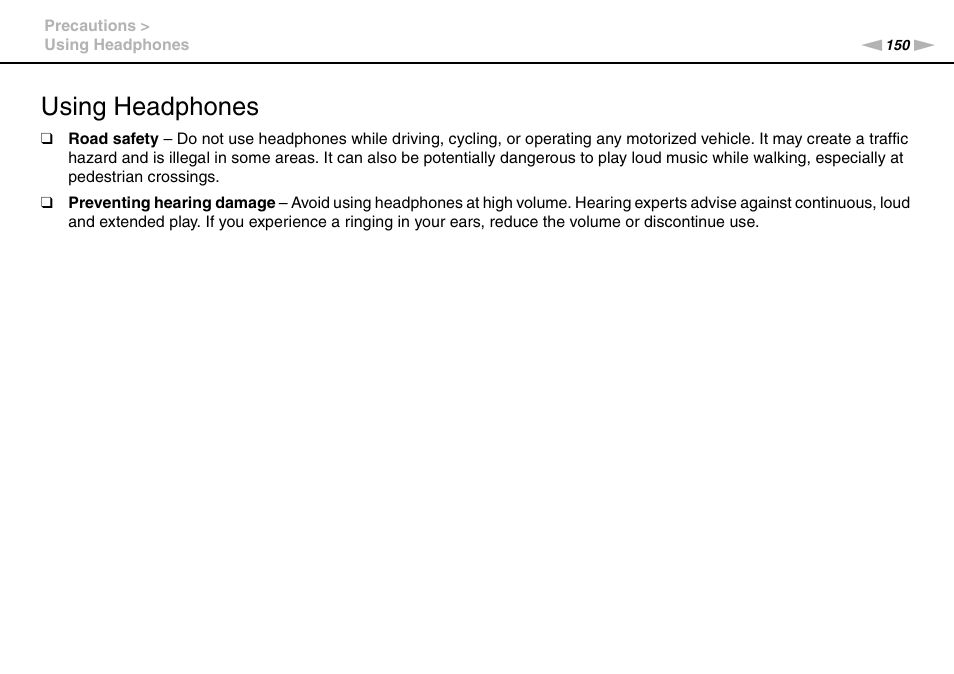 Using headphones | Sony VGN-SR490DDB User Manual | Page 150 / 203