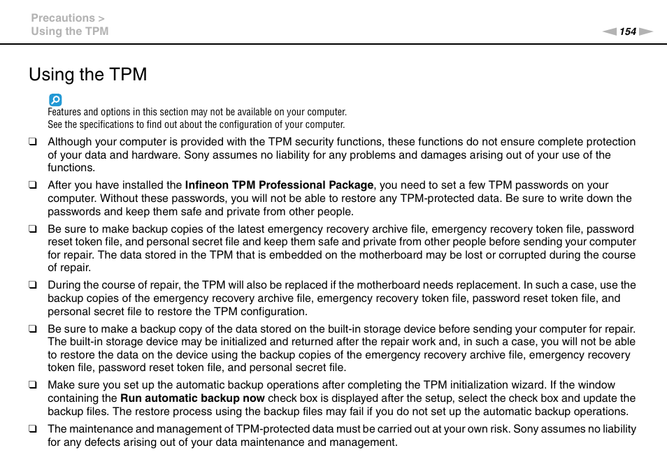 Using the tpm | Sony VGN-SR490DDB User Manual | Page 154 / 203