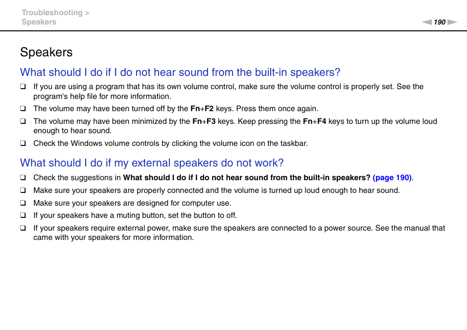 Speakers | Sony VGN-SR490DDB User Manual | Page 190 / 203