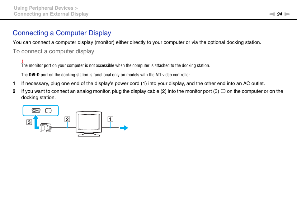 Connecting a computer display | Sony VGN-SR490DDB User Manual | Page 94 / 203
