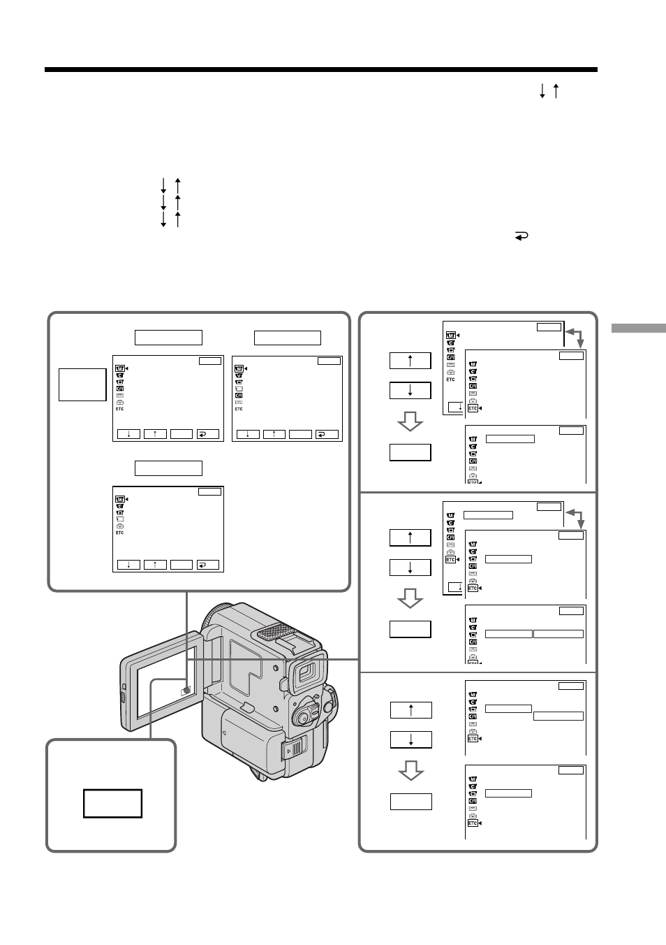 Customizing your camcorder, Changing the menu settings, Menu | Press exit, Camera | Sony DCR-PC5 User Manual | Page 89 / 156