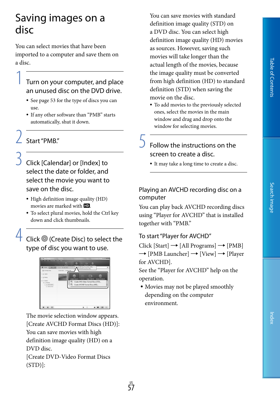 Saving images on a disc | Sony NEX-VG20 User Manual | Page 57 / 117