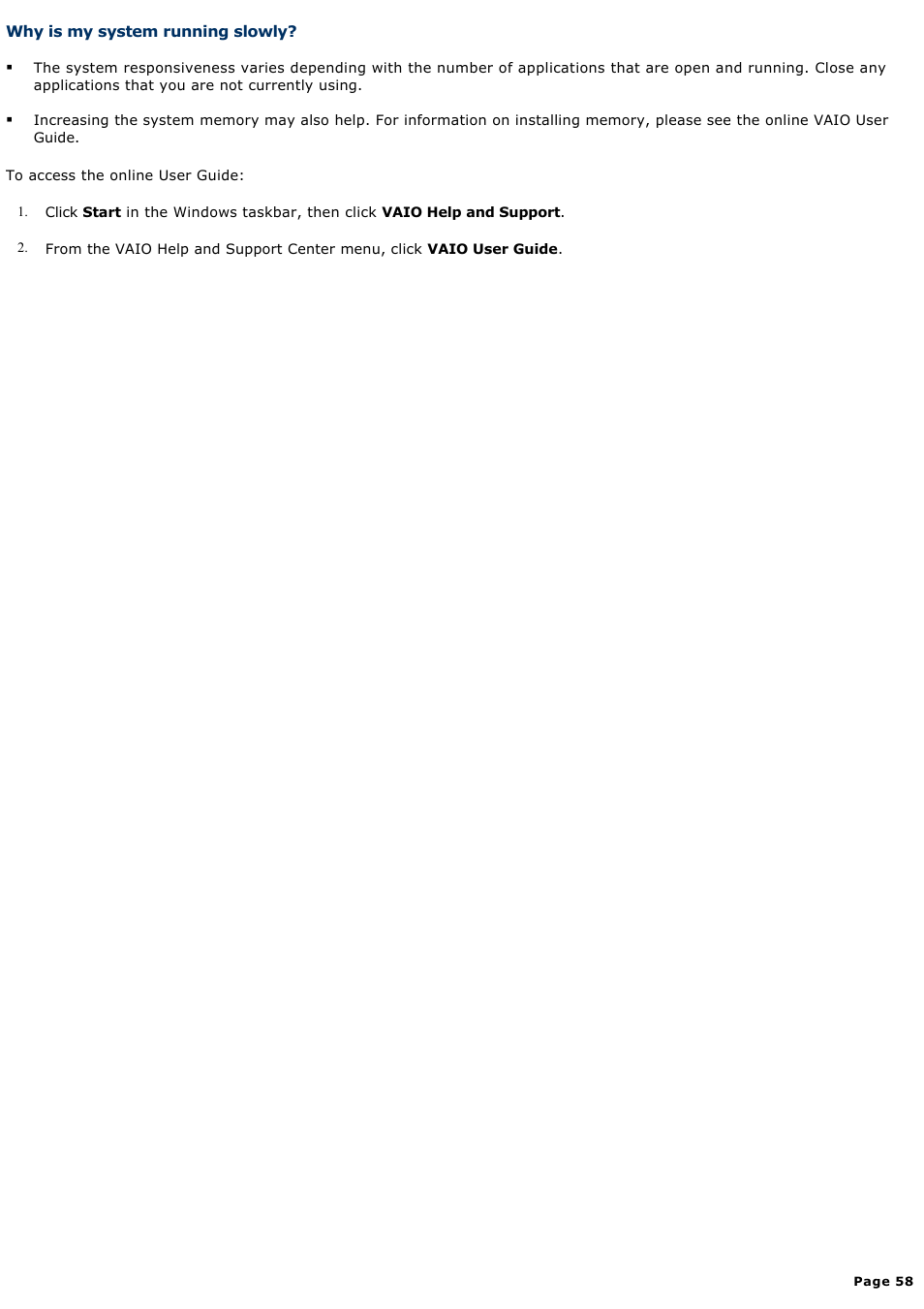 Why is my system running slowly | Sony PCV-W20 User Manual | Page 58 / 103