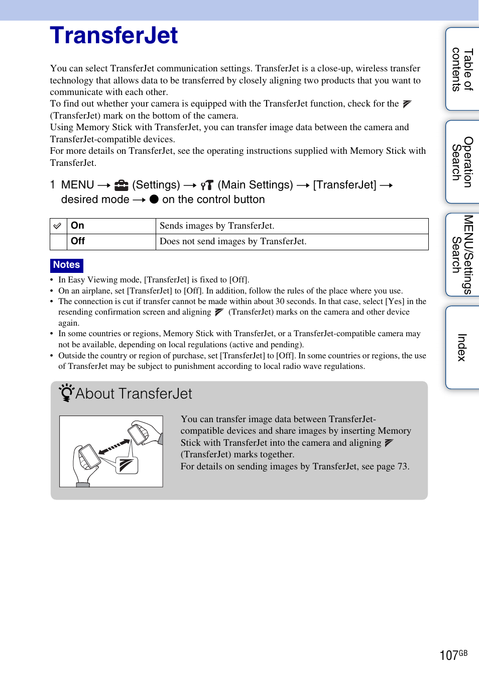 Transferjet, About transferjet | Sony DSC-HX5V User Manual | Page 107 / 160