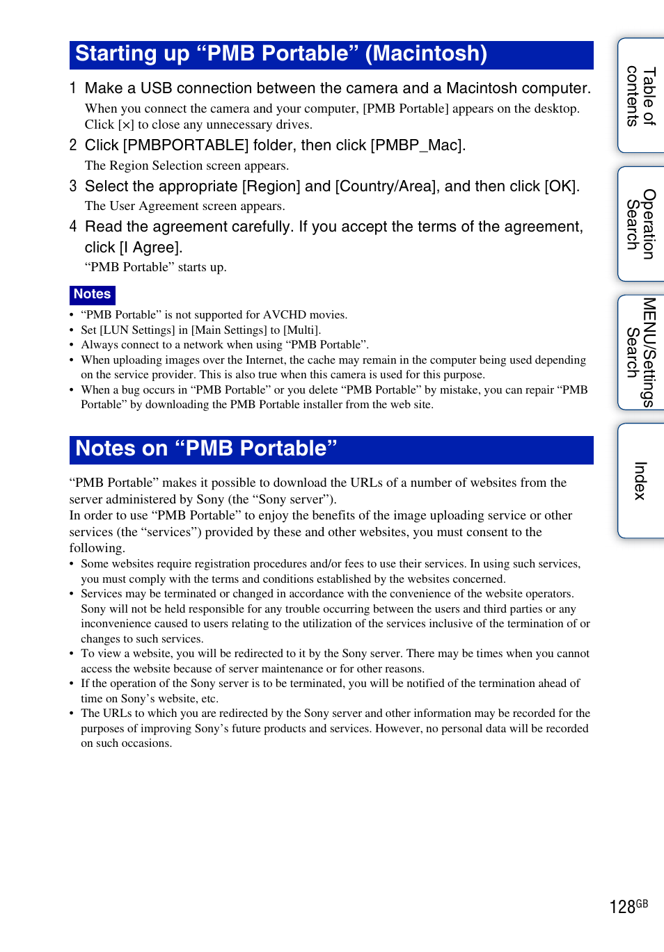 Starting up “pmb portable” (macintosh) | Sony DSC-HX5V User Manual | Page 128 / 160