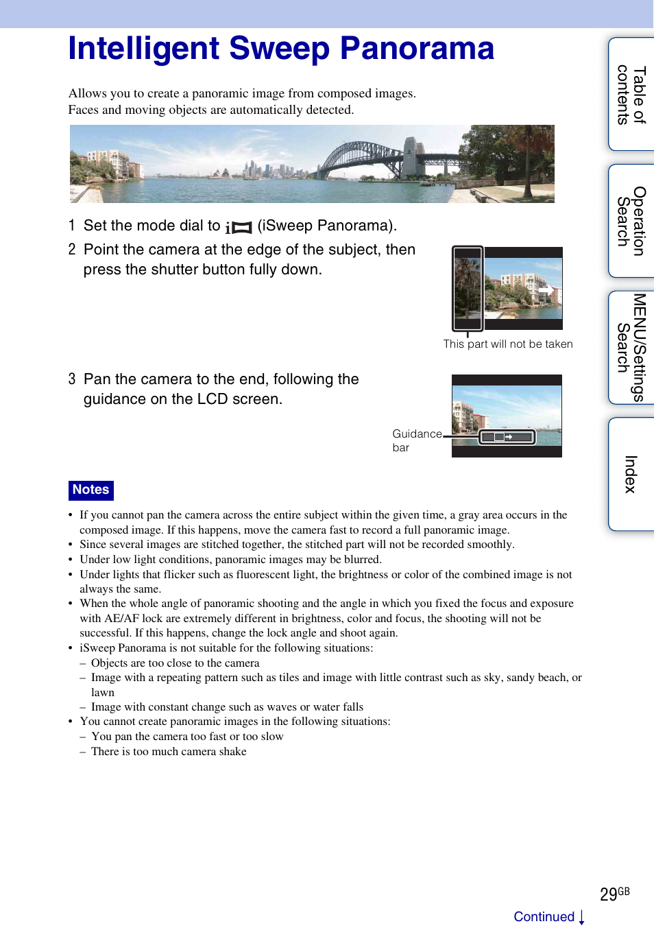 Intelligent sweep panorama | Sony DSC-HX5V User Manual | Page 29 / 160