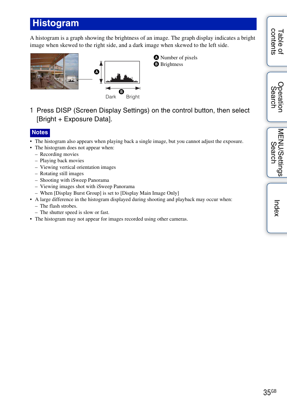Histogram | Sony DSC-HX5V User Manual | Page 35 / 160