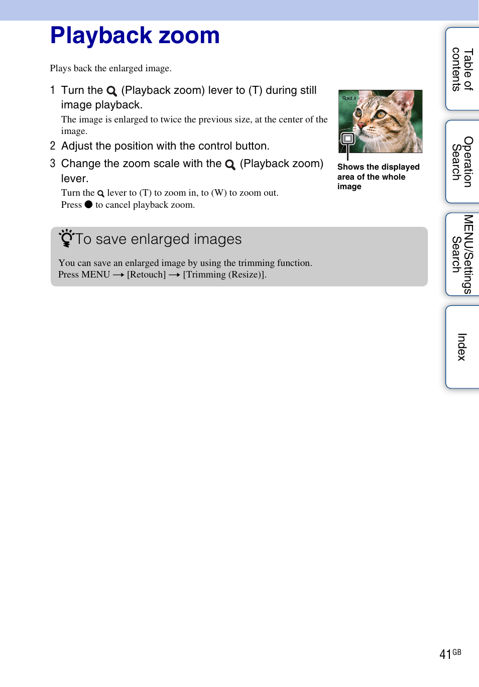 Playback zoom | Sony DSC-HX5V User Manual | Page 41 / 160