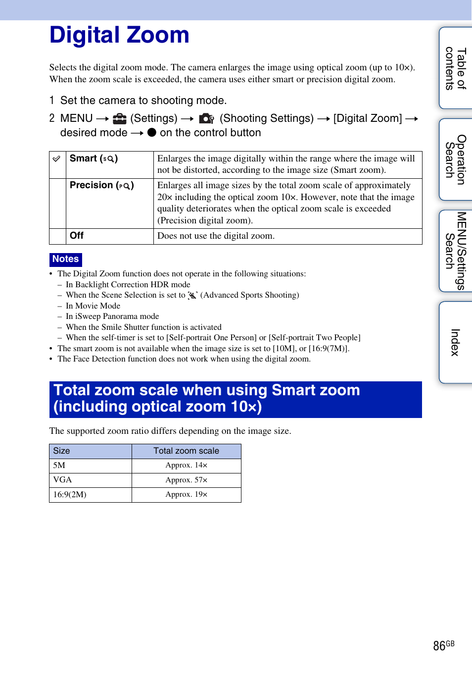 Digital zoom | Sony DSC-HX5V User Manual | Page 86 / 160