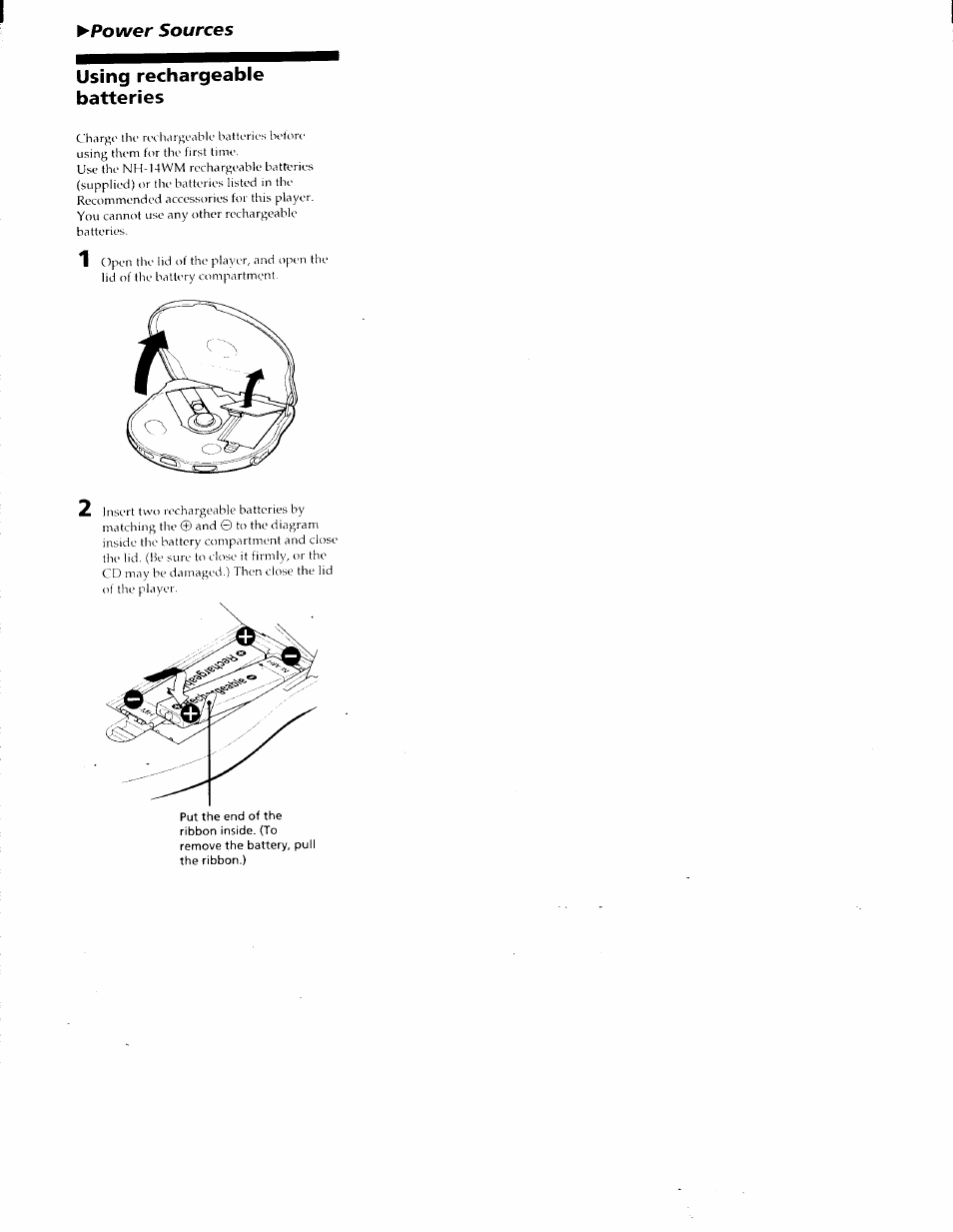 Power sources using rechargeable batteries | Sony D-E905 User Manual | Page 11 / 19